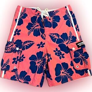 Abercrombie & Fitch Swim Trunks Size XL Pink and Blue Floral 2018 Hibiscus Long
